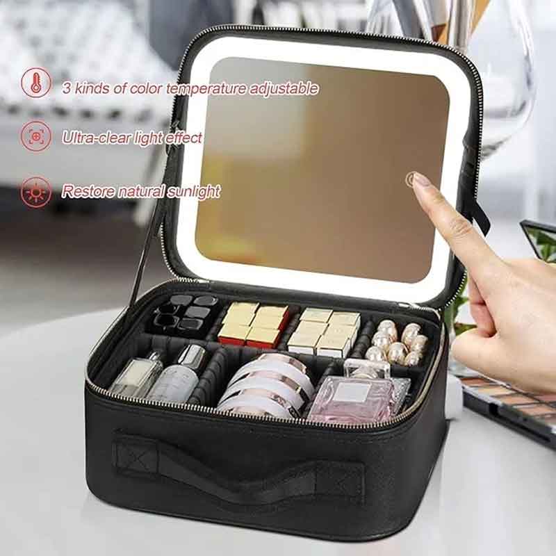 Βαλιτσάκι Μακιγιάζ με Επαναφορτιζόμενο LED Καθρέφτη - Makeup Case with Rechargeable LED Mirror - Image 4