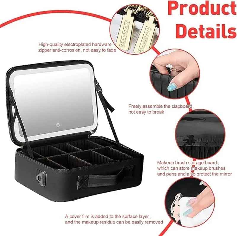 Βαλιτσάκι Μακιγιάζ με Επαναφορτιζόμενο LED Καθρέφτη - Makeup Case with Rechargeable LED Mirror - Image 5