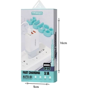 Alternative view of Treqa Γρήγορος φορτιστής με καλώδιο δεδομένων Type-C 3.1Α Auto-ID CH-642 - Fast Charger Auto-ID Type-C