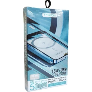 Treqa Power Bank με Μαγνητική Ασύρματη Φόρτιση 5000Mah 15W+USB TR-966 - Magnetic Wireless Power Bank Super Fast Charging