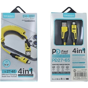 Treqa Καλώδιο Δεδομένων 4 σε 1 1500mm με Ελατήριο CA-894 – Super Flash Charge