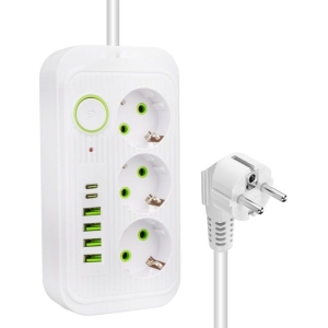 Πολύμπριζο 3 Θέσεων, 4USB και 2Type-C με διακόπτη - Power Socket