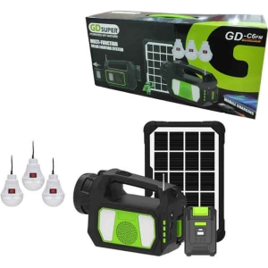 Ηλιακό Πακέτο Φωτισμού Με Πάνελ, 3 Λάμπες Με Ραδιόφωνο GDSuper GD-C6FM