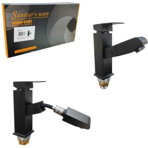 Sanitary Ware Μπαταρία Νιπτήρα Μαύρη με Μίκτη & Ανακλινόμενο Στόμιο - Black Bathroom Sink Faucet with Mixer