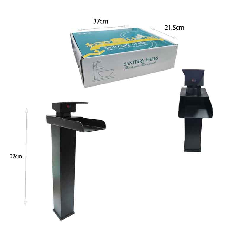 Sanitary Wares Μαύρη Μπαταρία Νιπτήρα με Ρουξούνι Καταρράκτη - Black Basin Faucet with Waterfall Spout - Image 5