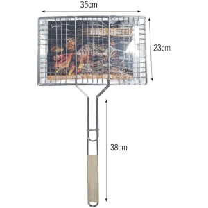 Alternative view of Μεταλλική Σχάρα Ψησίματος με Ξύλινη Λαβή 35×23cm - Metal BBQ Grill Basket with Wooden Handle
