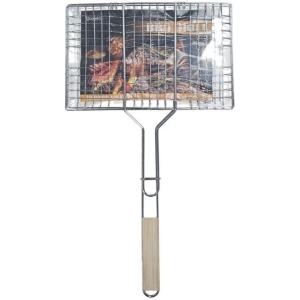 Μεταλλική Σχάρα Ψησίματος με Ξύλινη Λαβή 35×23cm - Metal BBQ Grill Basket with Wooden Handle