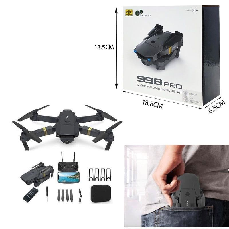 Μικρό Αναδιπλόμενο Και Επαναφορτιζόμενο Drone με Τηλεχειριστήριο Μαύρο 998Pro - Micro Foldable Drone Set - Image 4