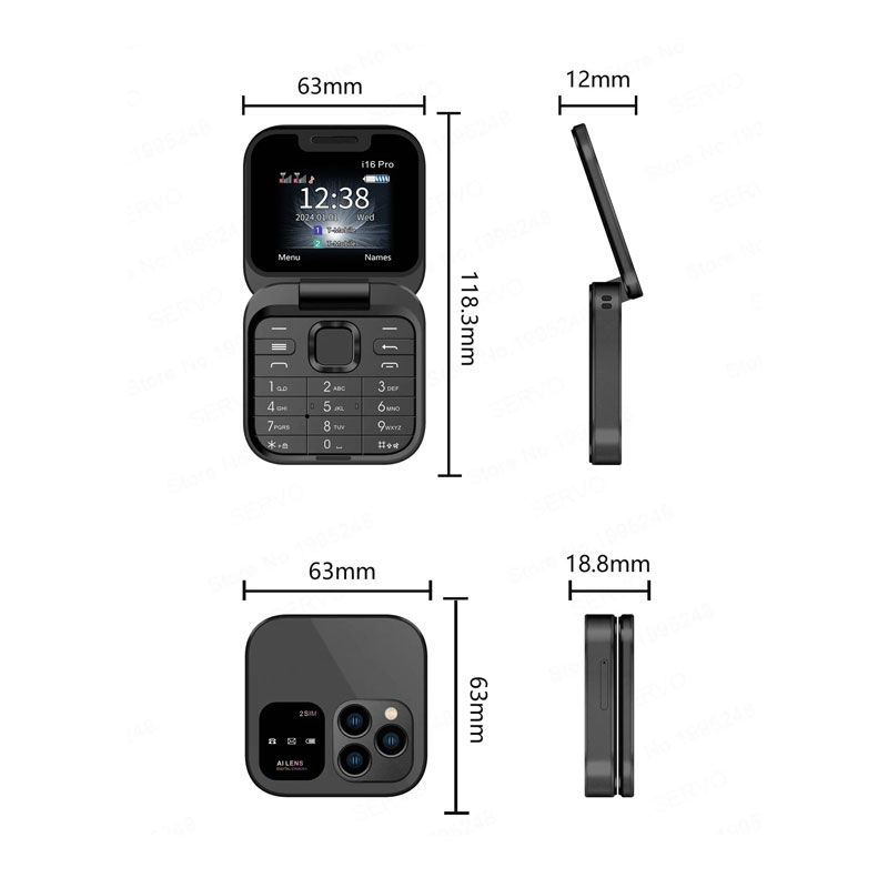 Μίνι Κινητό Tηλέφωνο Πτυσσόμενο i16 Pro - Flip Foldable Mobile Phone - Image 6