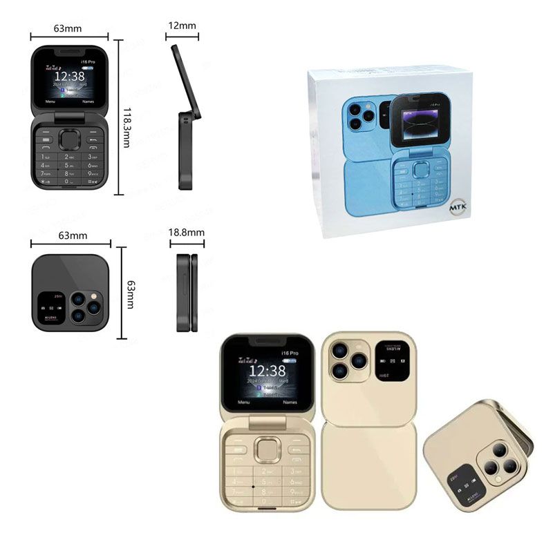 Μίνι Κινητό Tηλέφωνο Πτυσσόμενο i16 Pro - Flip Foldable Mobile Phone - Image 3