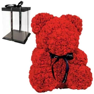 Αρκουδάκι από Τεχνητά Τριαντάφυλλα Κόκκινο 35cm - Teddy Bear Made of Artificial Roses Red 35cm