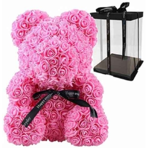 Αρκουδάκι από Τεχνητά Τριαντάφυλλα Ροζ 35cm - Teddy Bear Made of Artificial Roses Pink 35cm