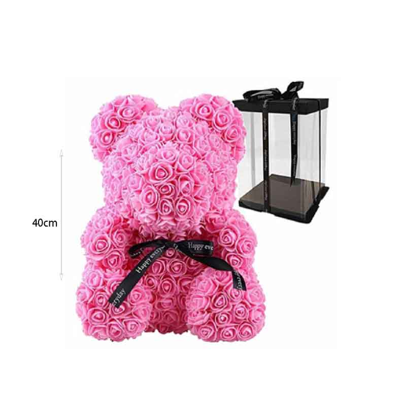 Αρκουδάκι από Τεχνητά Τριαντάφυλλα Ροζ 35cm - Teddy Bear Made of Artificial Roses Pink 35cm - Image 2