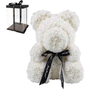 Αρκουδάκι από Τεχνητά Τριαντάφυλλα Λευκό 35cm - Teddy Bear Made of Artificial Roses White 35cm