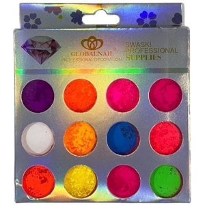 Globalnail Pigment μανικιούρ σε βαζάκια για διακόσμηση νυχιών σε 12 χρώματα -  Χρώματα Pigments σε σκόνη