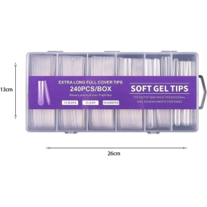 Alternative view of Κασετίνα μαλακά τεχνητά νύχια 12 μεγέθοι 240τμχ – Extra Long Full Cover Nail Tips Clear Soft Gel Tips 240pcs