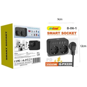 Alternative view of Andowl Πολύπριζο 8 σε 1 με 2 Πρίζες & 6 Θύρες USB 3500W Q-PX220- Smart Socket