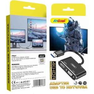 Andowl Αντάπτορας USB σε HDMI/VGA 4K HDR – USB to HDMI/VGA 4K HDR Adapter