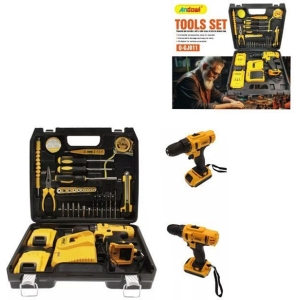 Andowl Ισχυρό Επαναφορτιζόμενο Ηλεκτρικό Κρουστικό Δραπανοκατσάβιδο 24V με Δυο Μπαταρίες 2x5Ah Q-GJ011 - Tools Set