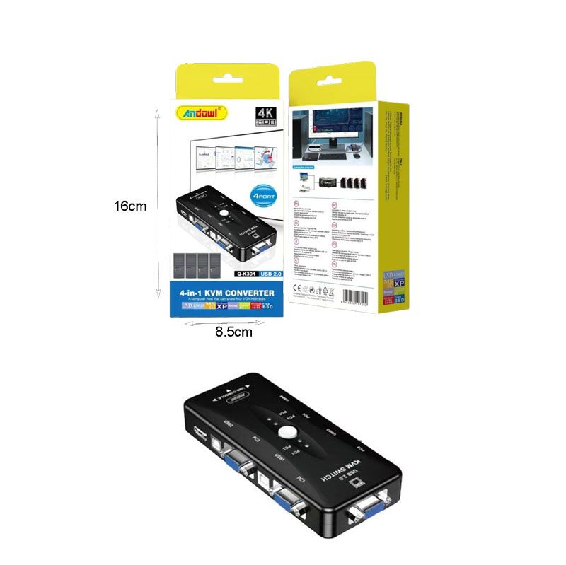 Andowl 4 σε 1 KVM Μετατροπέας USB 2.0 Q-K301 - 4-Port KVN Converter - Image 4