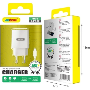 Alternative view of Andowl Φορτιστής με καλώδιο Type-C σε Type-C 30W Q-PD07 - Charger