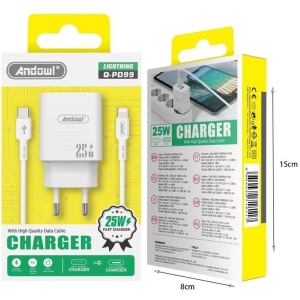 Alternative view of Andowl Φορτιστής με καλώδιο Type-C σε Lightning & θύρα USB-A 25W Q-PD99 - Charger
