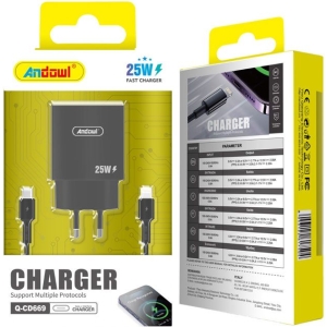 Andowl Φορτιστής Γρήγορης Φόρτισης με Καλώδιο με Θύρα USB-C σε Lightning 25W Q-CD669B - Charger