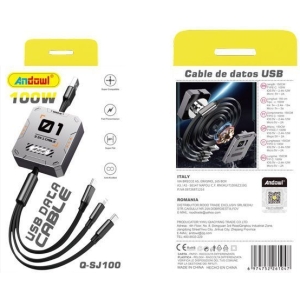 Andowl Kαλώδιο 3 σε 1 Type-C, Lightning & Micro 100W Q-SJ100 - USB Data Cable