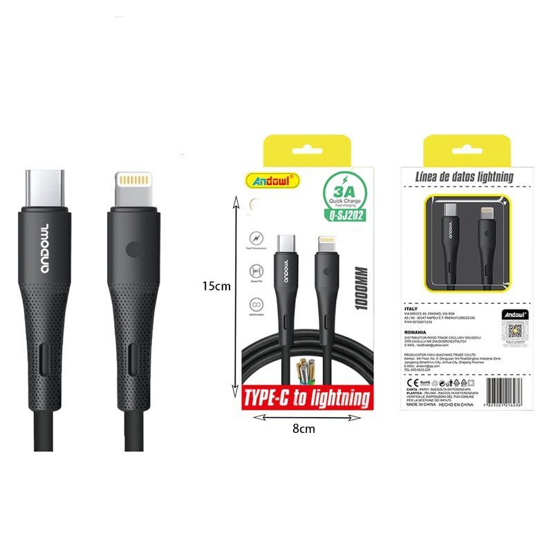 Andowl Καλώδιο Δεδομένων Type-C σε Lightning 1m 3A Q-SJ202 - Data Cable - Image 4