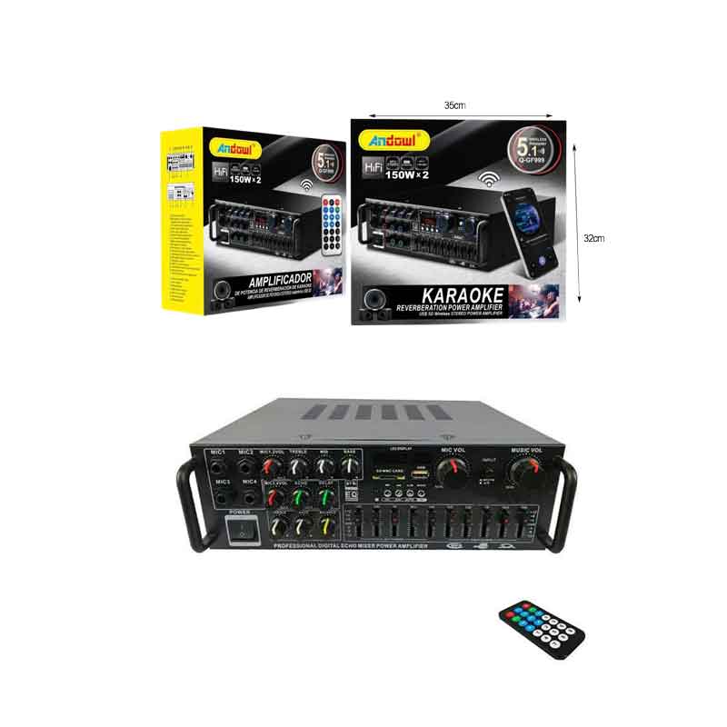 Andowl Ενισχυτής ήχου 2X150W Karaoke FM / Bluetooth / MP3 / Usb / Bluetooth Q-GF999 - Karaoke Reverberation Power Amplifier - Image 7