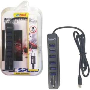 Andowl USB 3.0 Hub 8 Θυρών με σύνδεση USB-C Q-HU300B - Card Reader