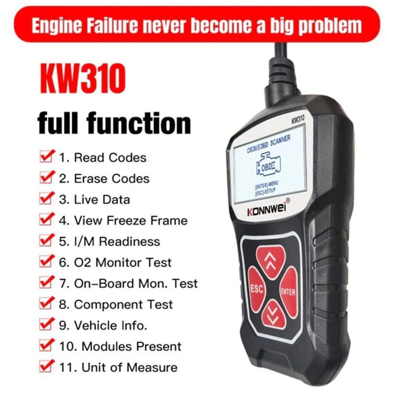 Konnwei KW310 Ψηφιακό Διαγνωστικό Αυτοκινήτων OBDII/EOBD - Multifunction OBDII/EOBD vehicle engine fault code reader - Image 4