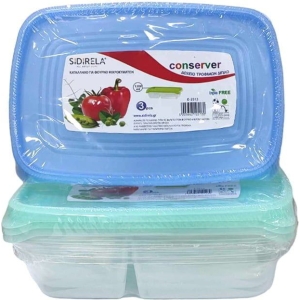 Sidirela Δοχείο Φαγητού Πλαστικό Δύο Χώρων 1.2L 3τμχ - Food save conserver E-2513 3pcs