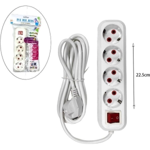 Πολύμπριζο 4 Θέσεων με καλώδιο 3m και διακόπτη Ruri.BW - 4 power socket extension