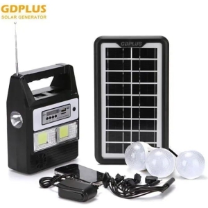 Ηλιακό Πακέτο Φωτισμού Με Πάνελ, Φορτιστή Και 3 Λάμπες Με Ραδιόφωνο FM/ MP3 GDPLUS GD-8216