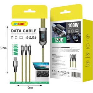 Alternative view of Andowl Καλώδιο δεδομένων 100w Usb-a Micro, Type-c, Lightning Q-SJ04 - Data Cable