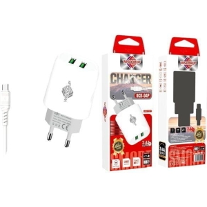 Wisdomup Φορτιστής Κινητού με 2 θύρες USB-C και καλώδιο δεδομένων Micro-USB 2.4A OCD-04V