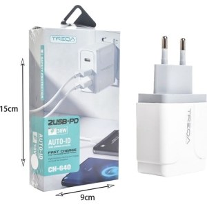 Alternative view of Treqa 38W γρήγορος φορτιστής κινητού Type-C 2USB+PD CH-640 – Fast charger