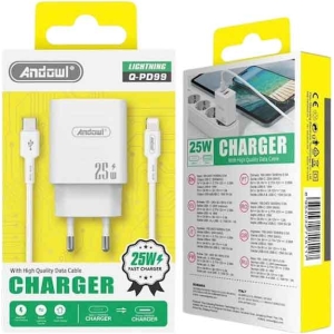 Andowl Φορτιστής με Θύρα USB-C και Καλώδιο USB-C και Lightning 25W Q-PD99- Charger