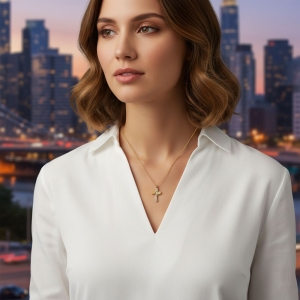 Alternative view of Ατσάλινο Κολιέ Σταυρός με Στρας – Stainless Steel Cross Necklace