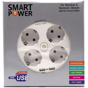 Smart power πολύμπριζο 4 θέσεων με διακόπτη - Socket extension 2M NO:3178
