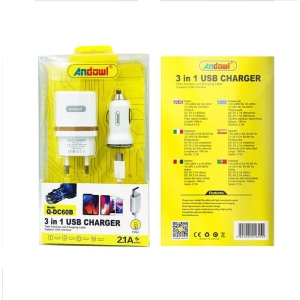 Alternative view of Andowl Σετ Αυτοκίνητου και Πρίζας με Θύρα USB-A και Καλώδιο USB-C Λευκός Q-DC60B