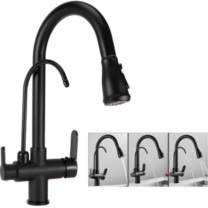 Alternative view of Μπαταρία Κουζίνας Μαύρη Ματ Διπλή Με Βρυσάκι  - Βρύση Κουζίνας - Kitchen faucet