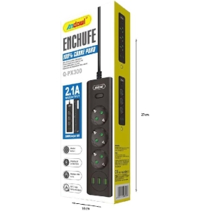 Alternative view of Andowl Πολύπριζο 3 Θέσεων + 2 USB Θύρες με Διακόπτη Q-PX300 - Socket