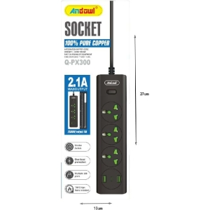 Alternative view of Andowl Πολύπριζο με Αγγλική Πρίζα 3 Θέσεων + 2 USB Θύρες με Διακόπτη Q-PX300 - Socket
