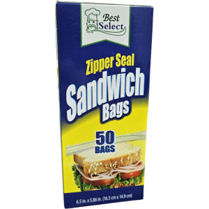 Σακουλάκια Τροφίμων με Κλείσιμο Zipper για Σάντουιτς 50 Τεμάχια 16,5x14,9 cm. - Zipper Seal Sandwich Bags